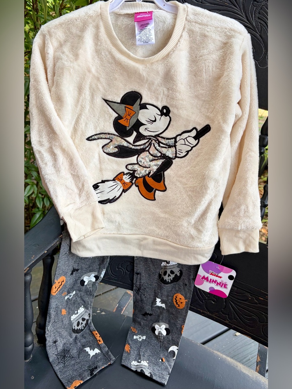 NWT DISNEY Minnie Mouse Cream Plush Sweatshirt and leggings - Halloween Graphic